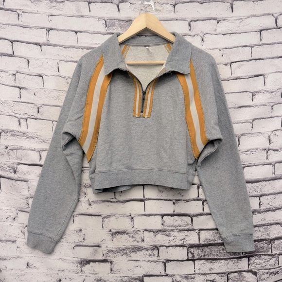 Free People Tops - Free People Half-zip Color-Block Crop Sweatshirt in Gray/Yellow Size Medium